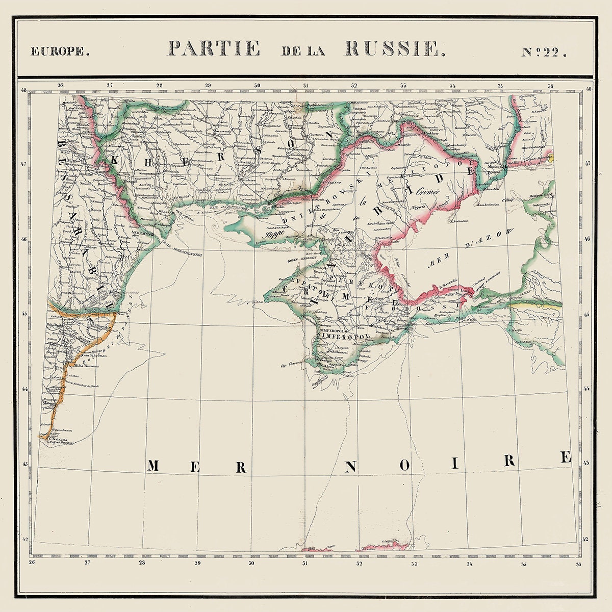 1825 Map of Odessa Ukraine Sea of Azov and Crimea Region