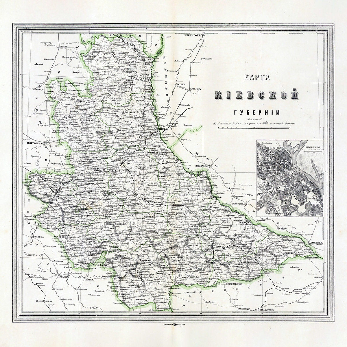 1871 Map of Kiev Region Ukraine