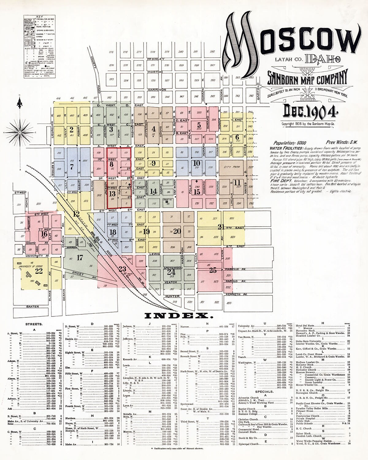 1904 Town Map of Moscow Idaho Latah County