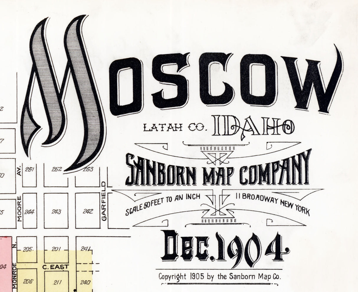 1904 Town Map of Moscow Idaho Latah County