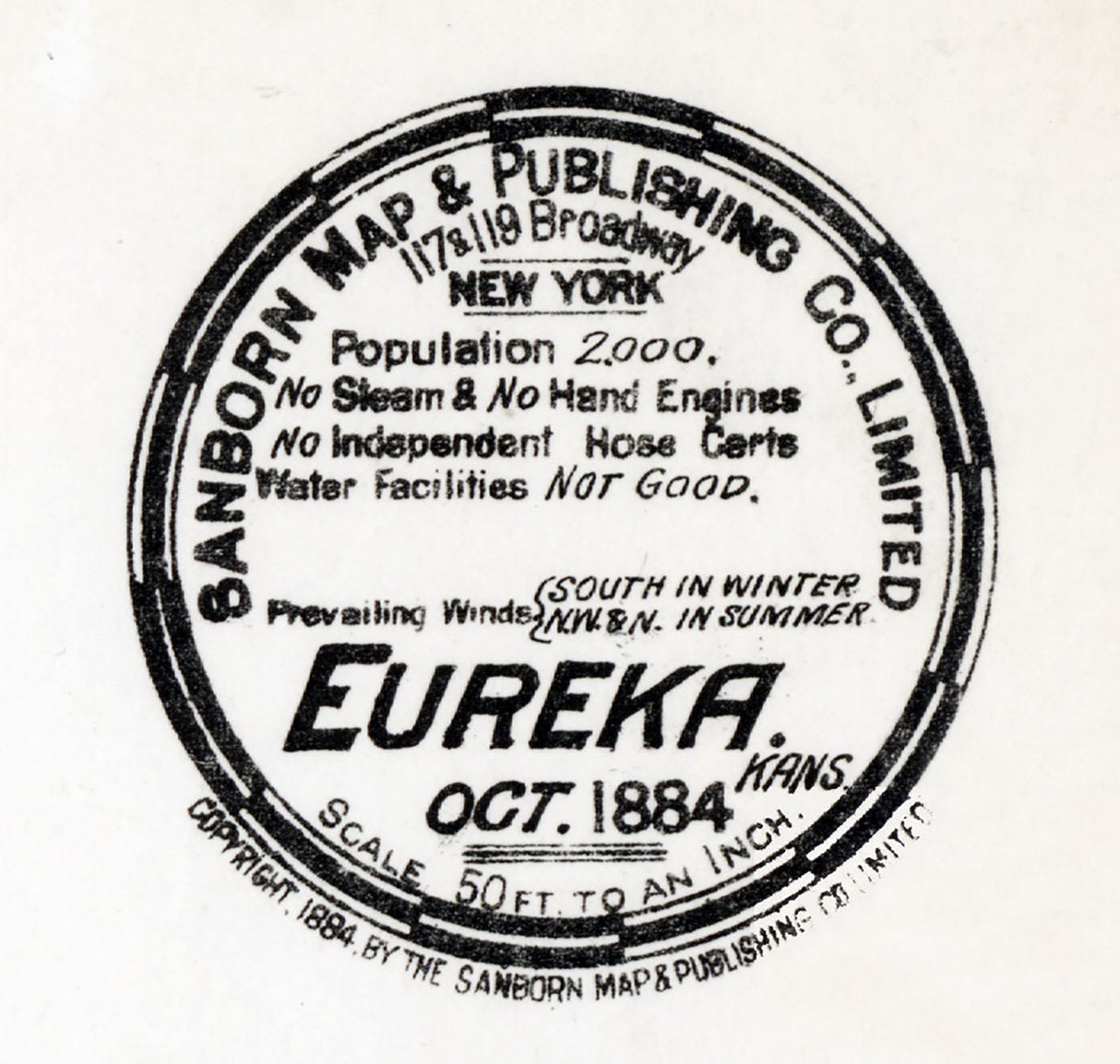 1884 Town Map of Eureka Greenwood County Kansas