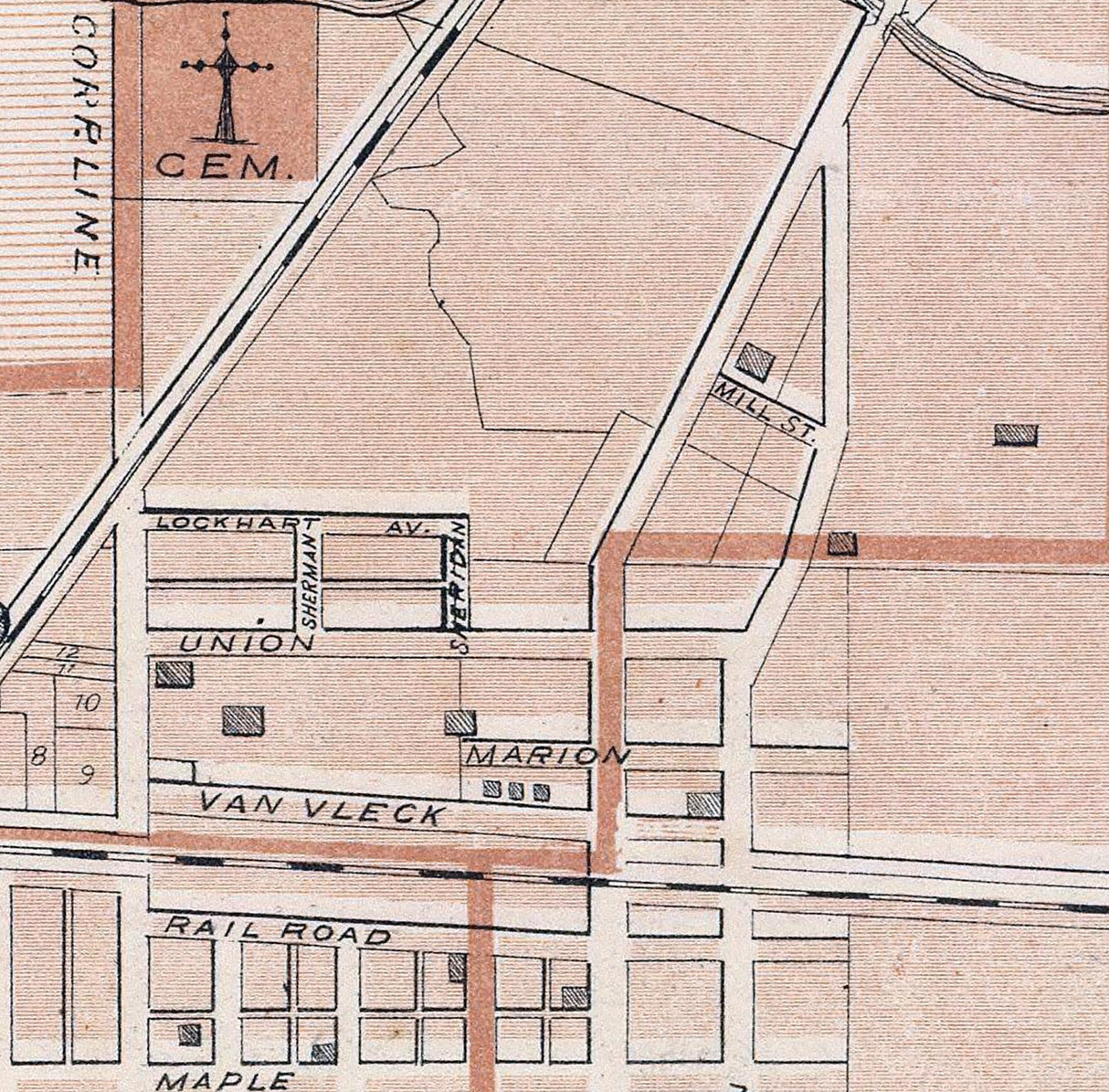 1876 Town Map of Waterloo De Kalb County Indiana