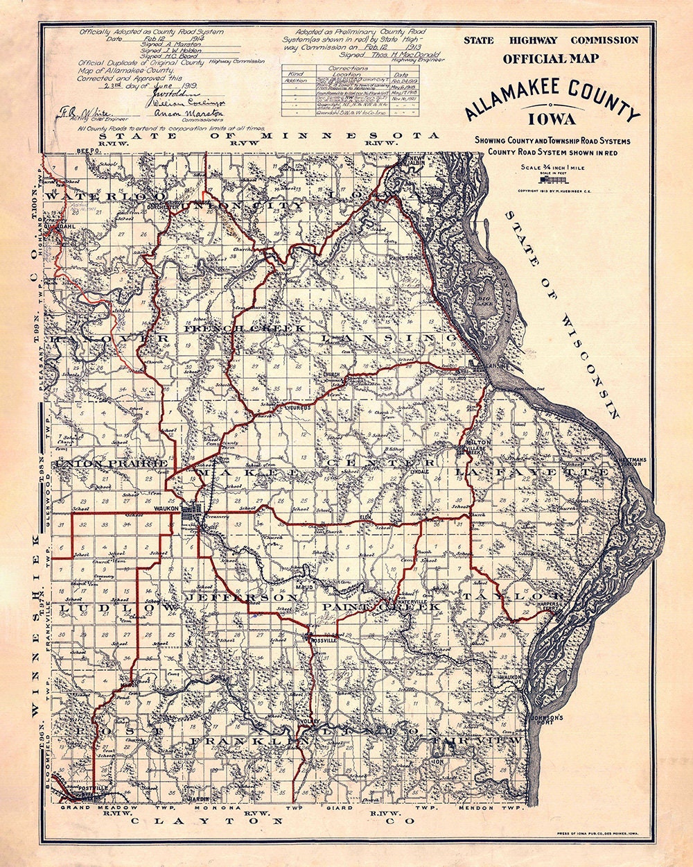 1919 Map of Allamakee County Iowa