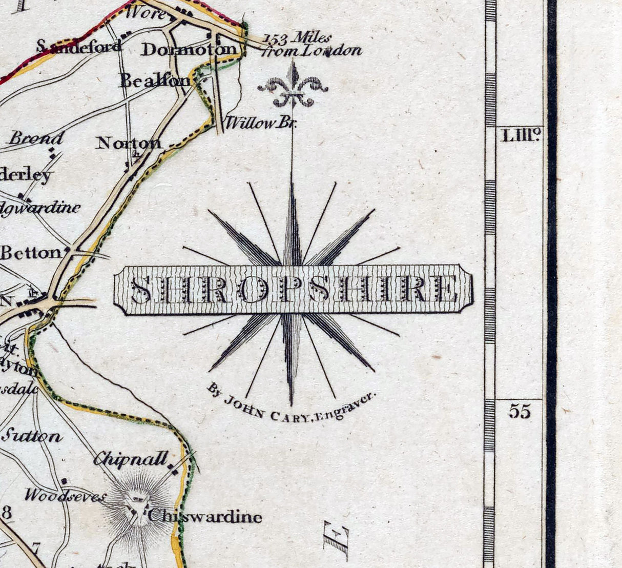 1793 Map of Shropshire County England - Shrewsbury Hopton