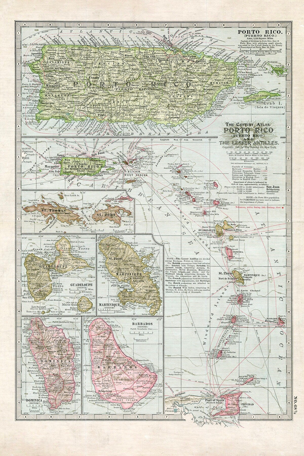 1898 Map of Puerto Rico and the Lesser Antilles
