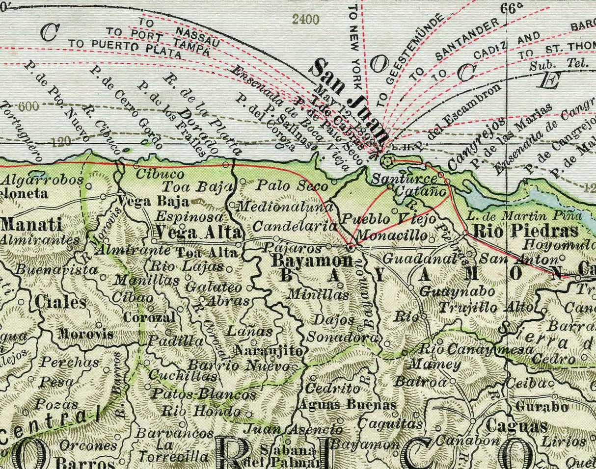1898 Map of Puerto Rico and the Lesser Antilles