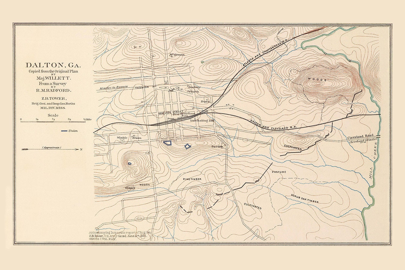 1865 Town Map of Dalton Georgia