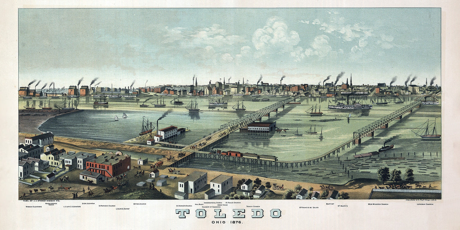 1876 Panoramic Map of Toledo Ohio
