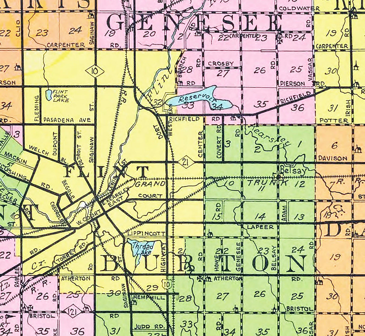 1920 Map of Genesee County Michigan