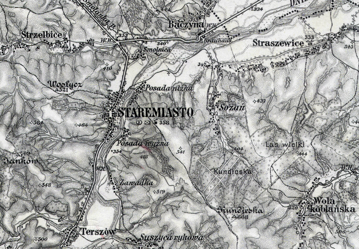 1877 Map of Staremiasto Galicia Region Austro Hungarian Empire