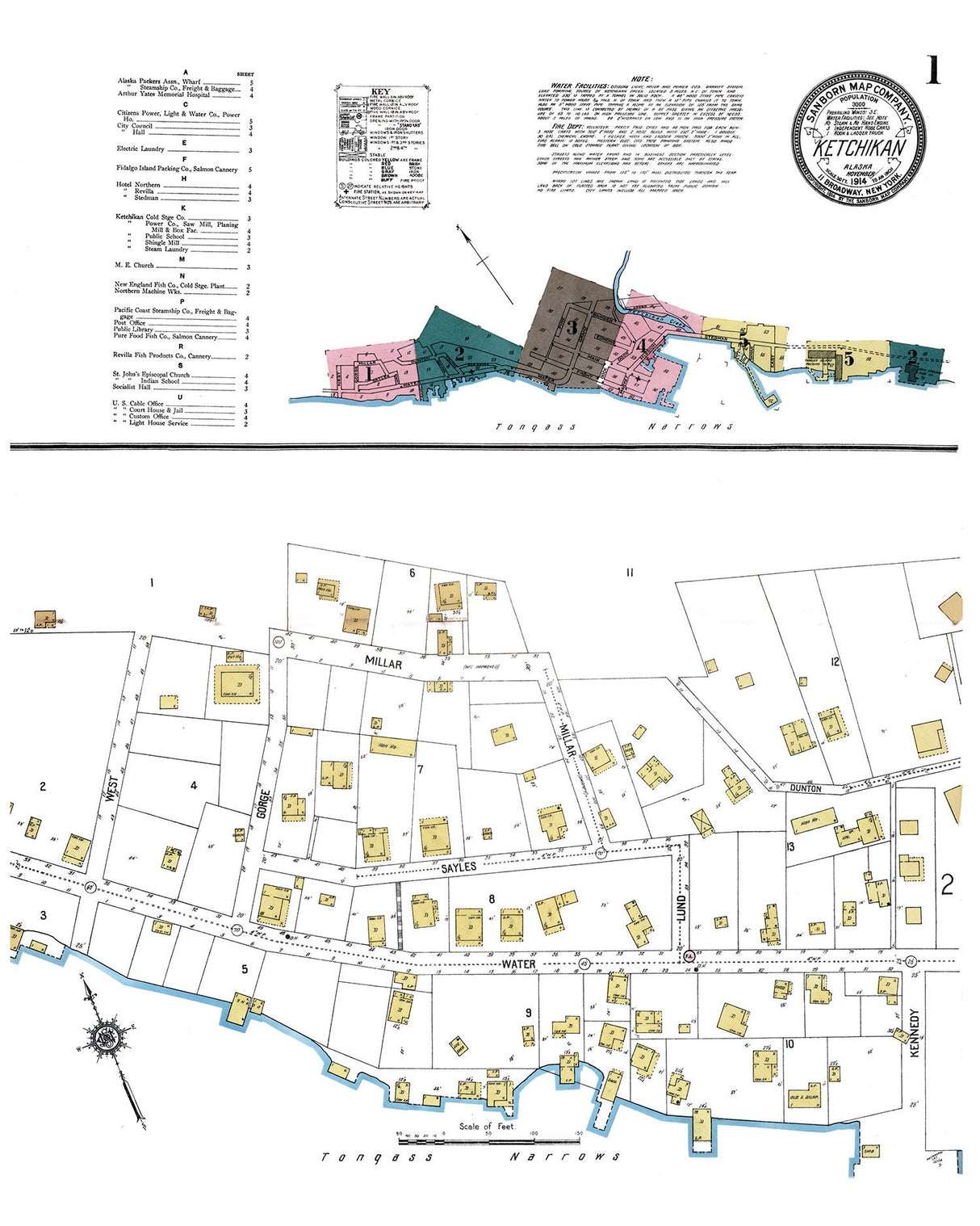 1914 Town Map of Ketchikan Alaska