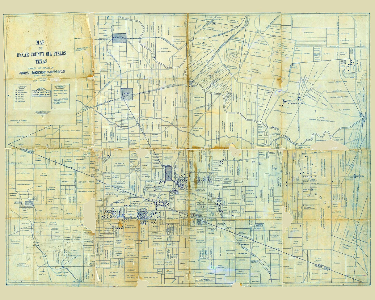 1919 Map of Bexar County Oil Fields Texas