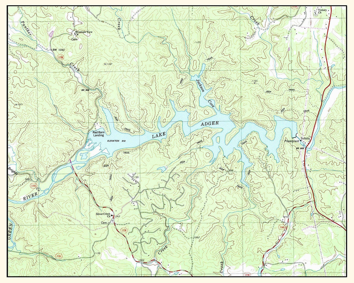 1990 Map of Lake Adger North Carolina