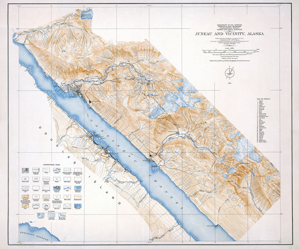 1918 Map of Juneau and Vicinity Alaska