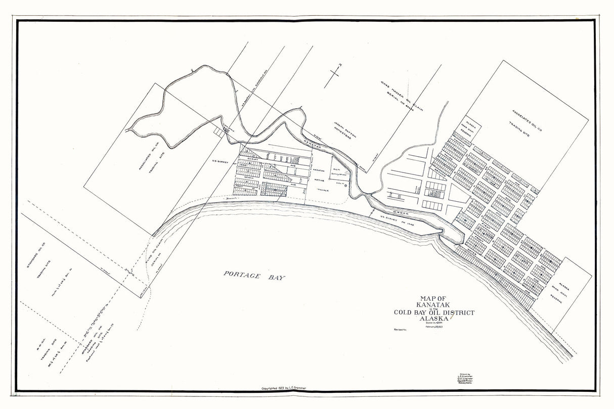 1923 Town Map of Kanatak Alaska Cold Bay Oil District
