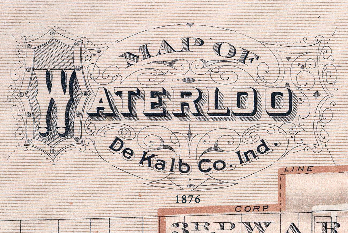 1876 Town Map of Waterloo De Kalb County Indiana