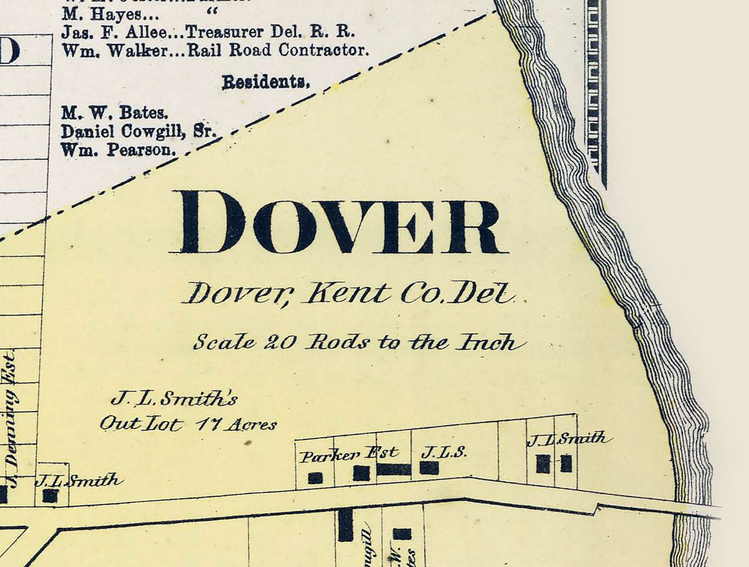 1868 Map of Dover Kent County Delaware