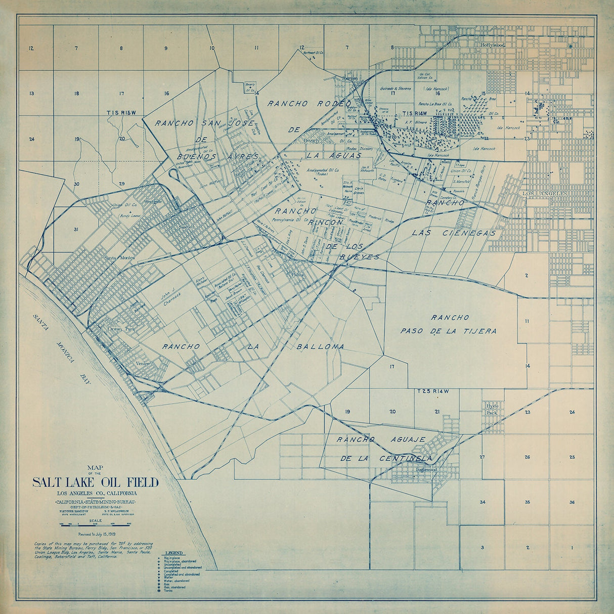 1919 Map of Salt Lake Oil Field Los Angeles County California