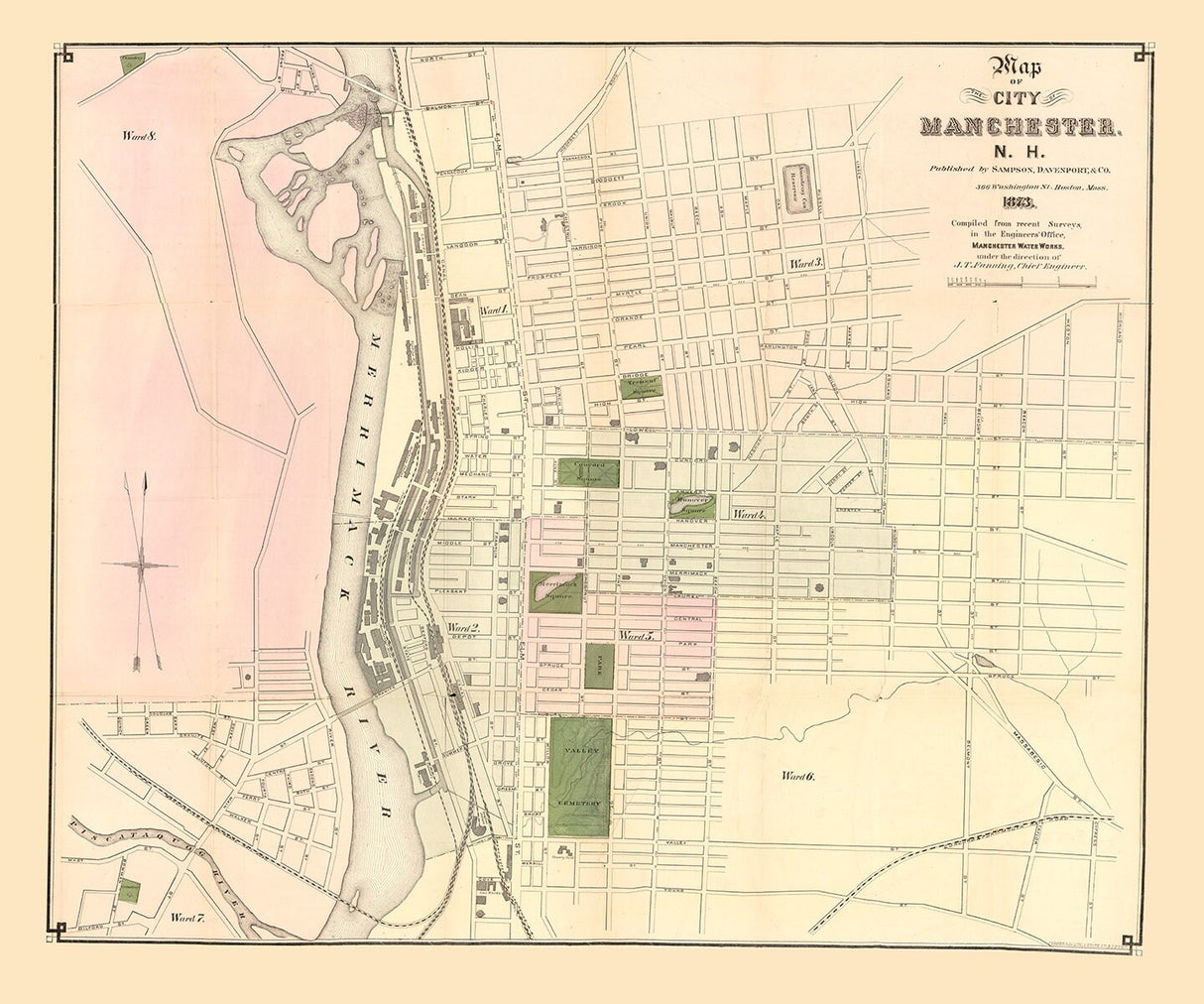 1873 Map of Manchester New Hampshire