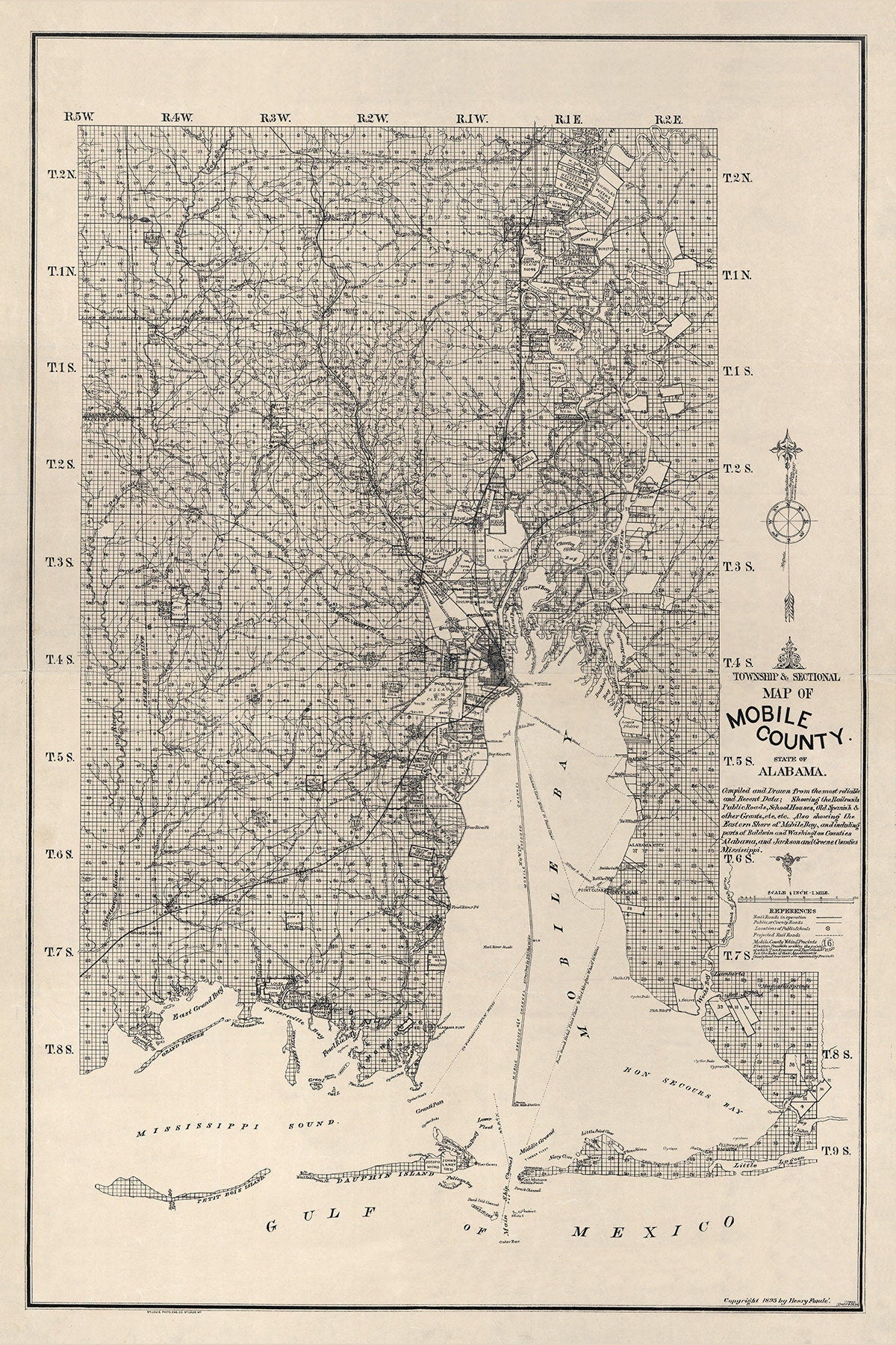 1895 Map of Mobile County Alabama