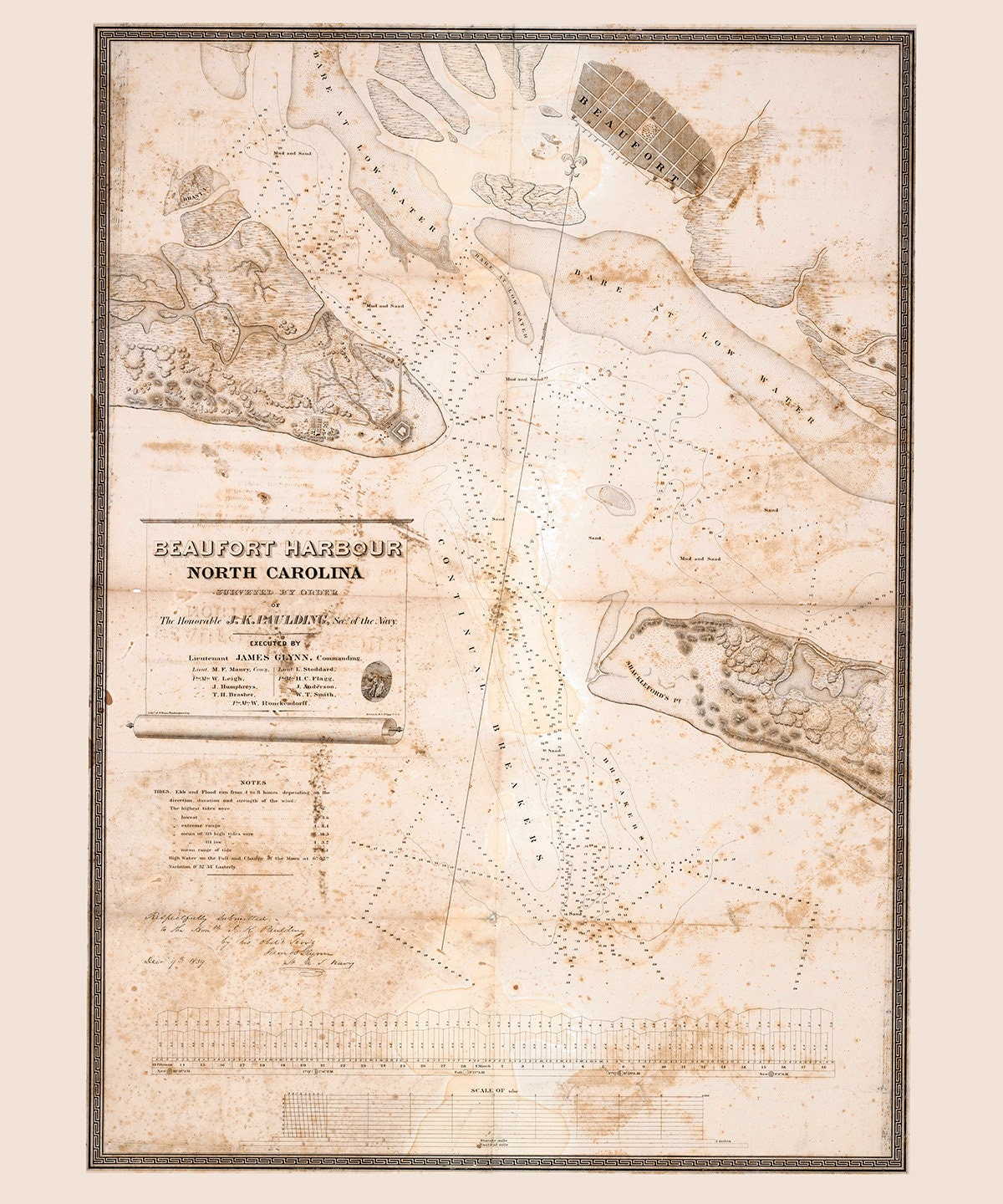 1839 Map of Beaufort Harbour North Carolina