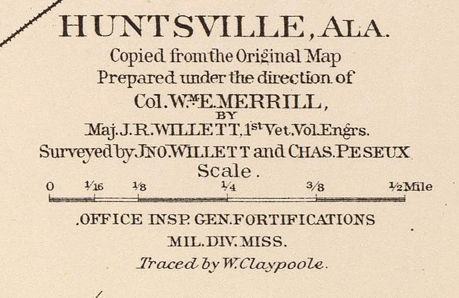 1865 Town Map of Huntsville Alabama