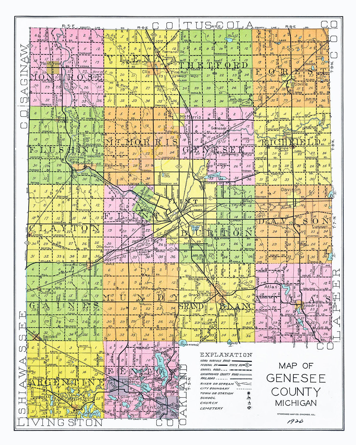 1920 Map of Genesee County Michigan