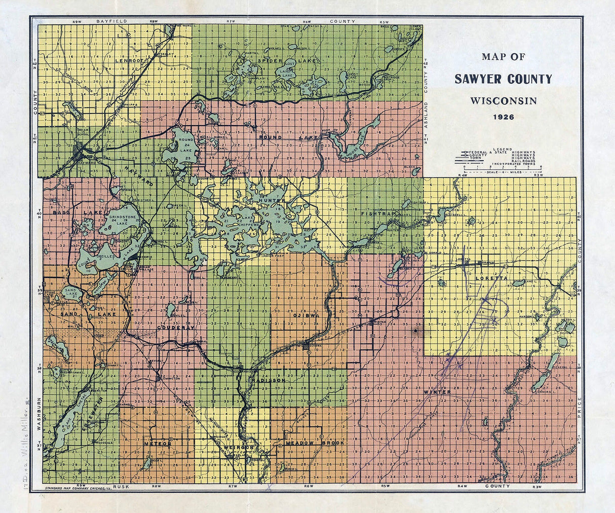 1926 Map of Sawyer County Wisconsin