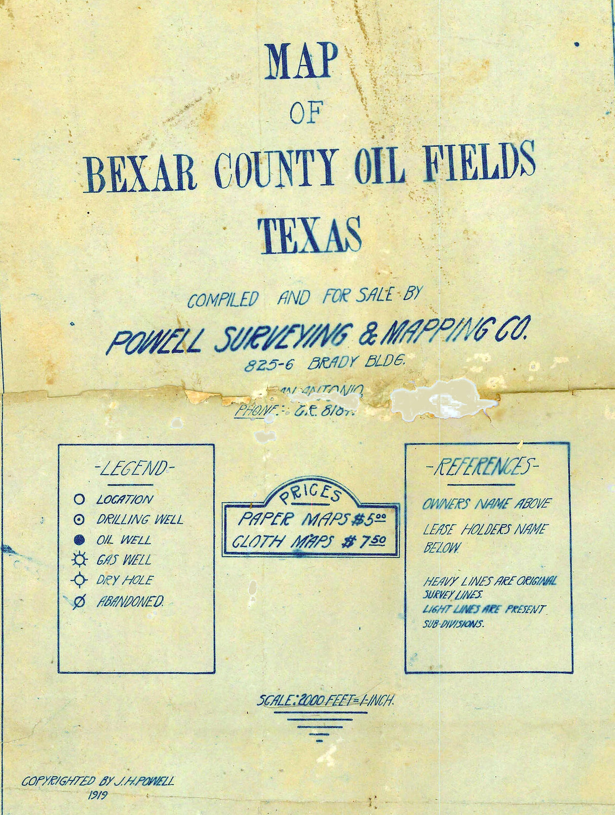 1919 Map of Bexar County Oil Fields Texas