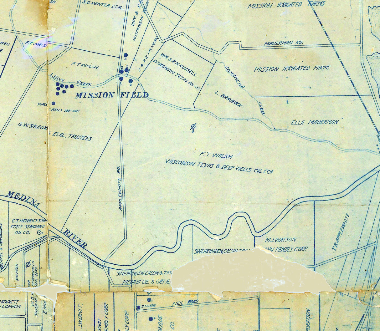 1919 Map of Bexar County Oil Fields Texas