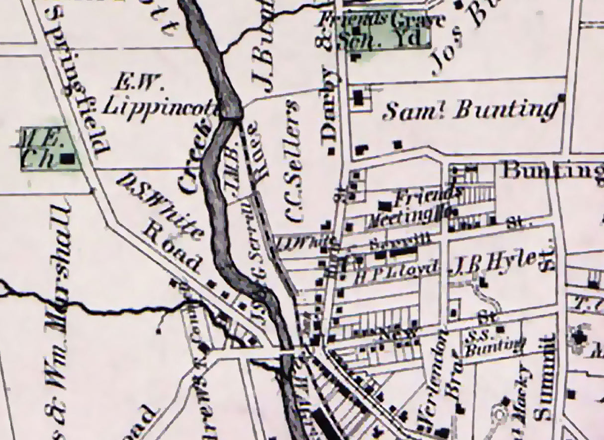 1876 Town Map of Darby Delaware County Pennsylvania