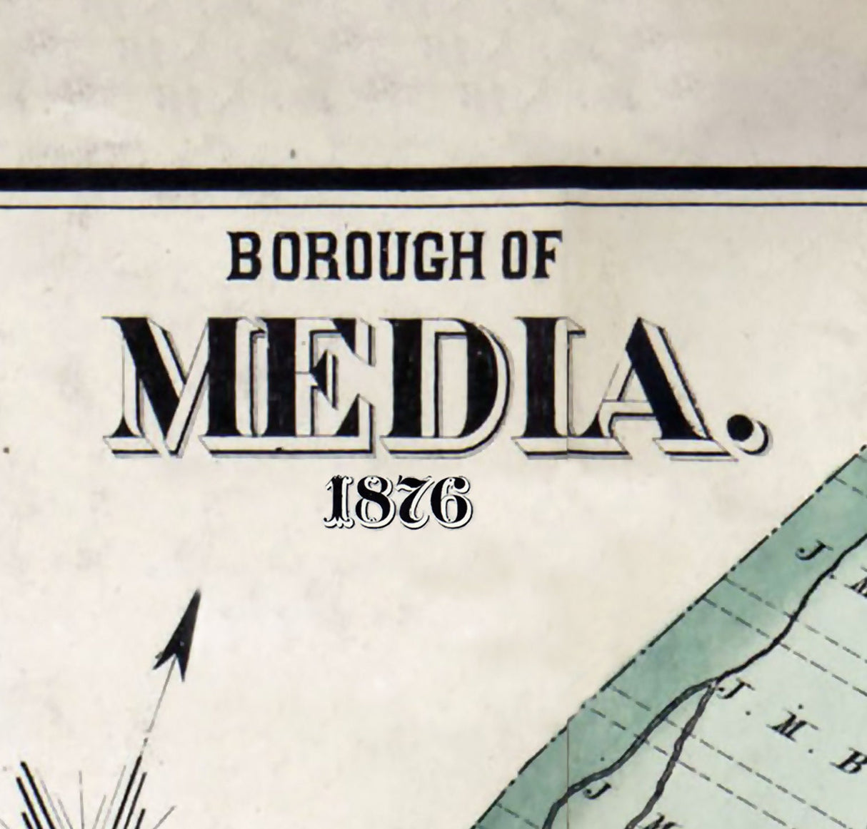 1876 Town Map of Media Delaware County Pennsylvania