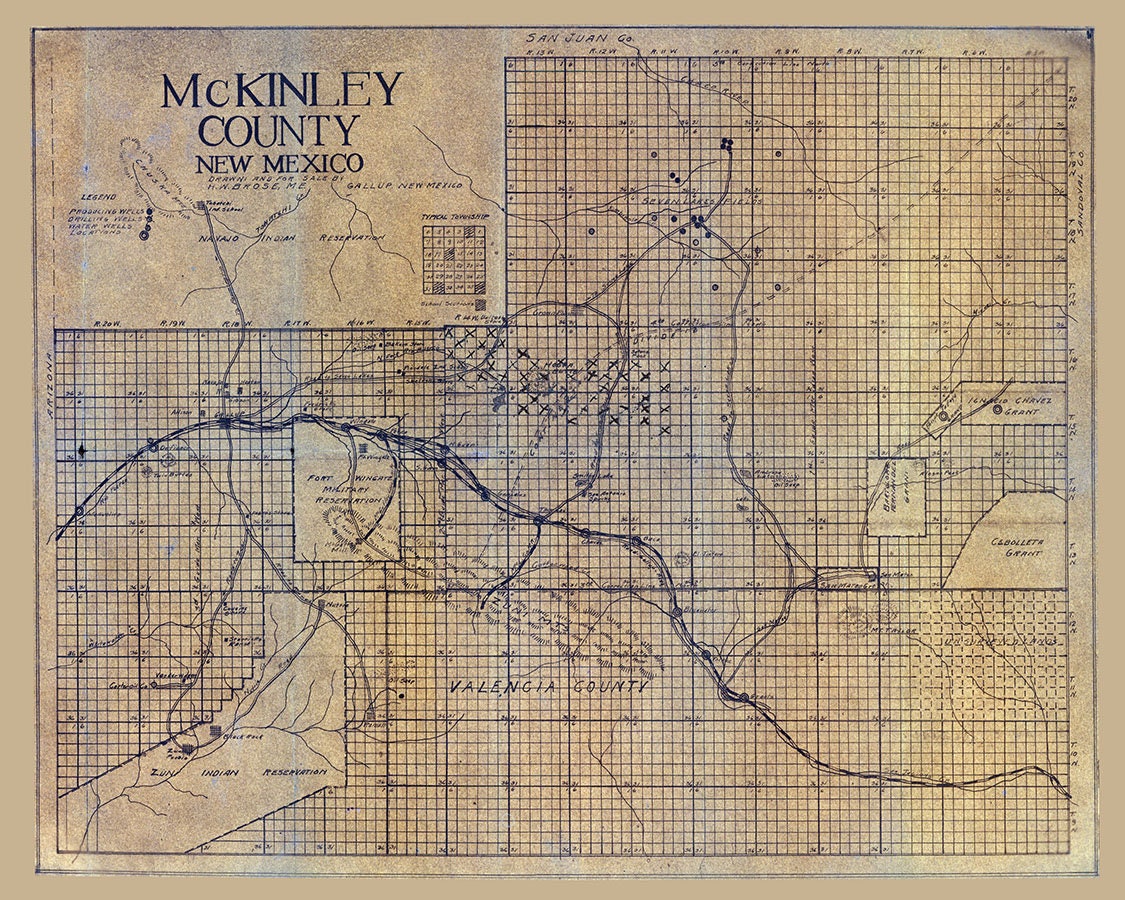 1915 Map of McKinley County New Mexico Oil Wells