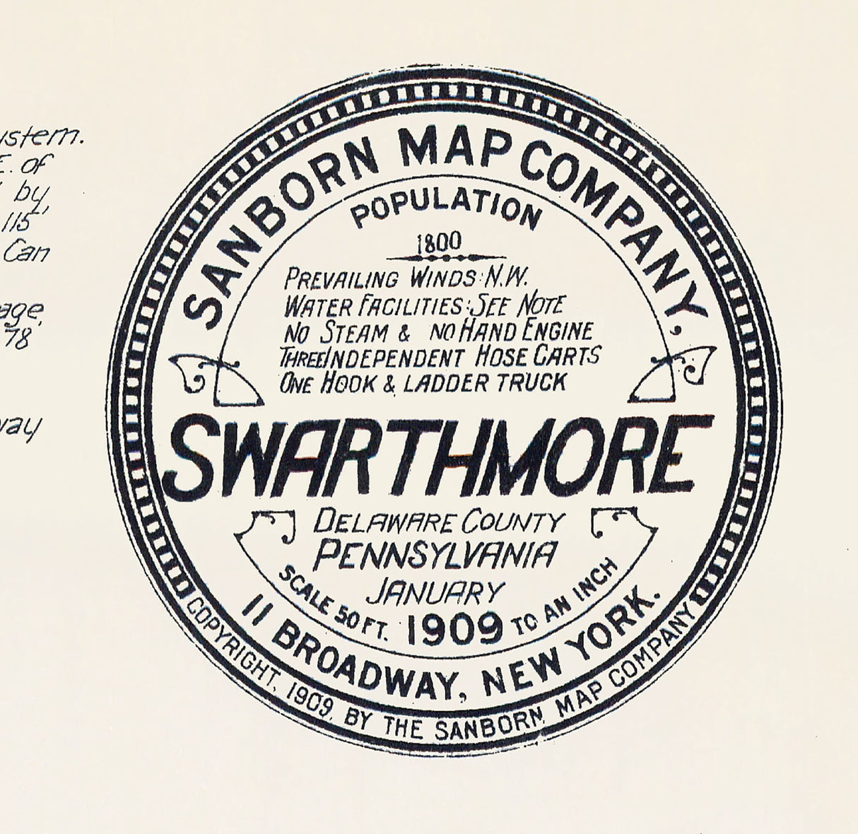 1909 Town Map of Swarthmore Delaware County Pennsylvania
