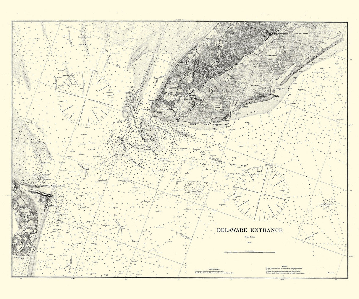 1881 Nautical Chart of Delaware Entrance
