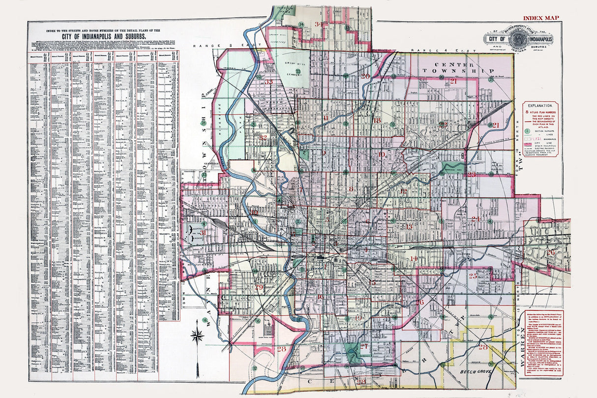 1908 Map of Indianapolis Indiana