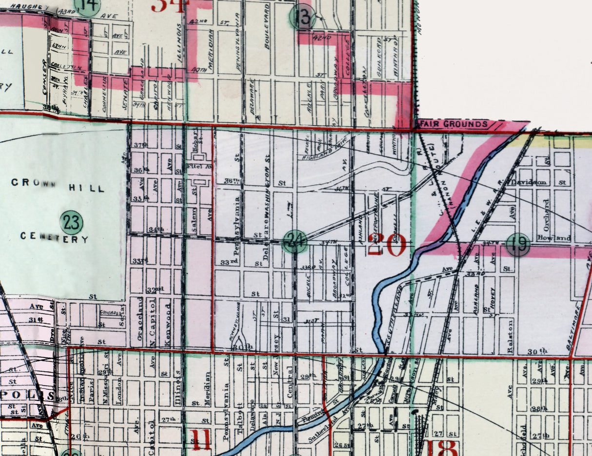 1908 Map of Indianapolis Indiana