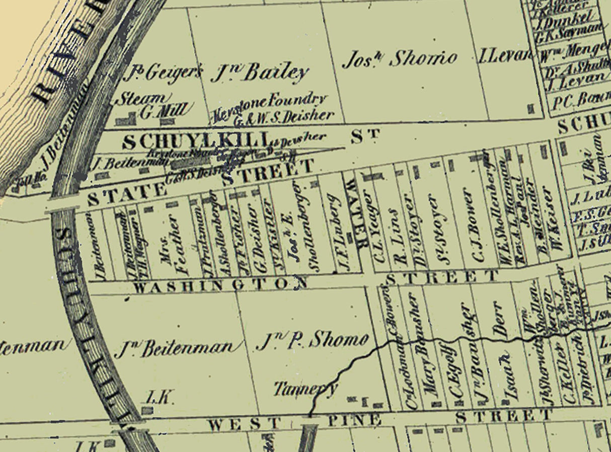 1860 Town Map of Hamburg Berks County Pennsylvania