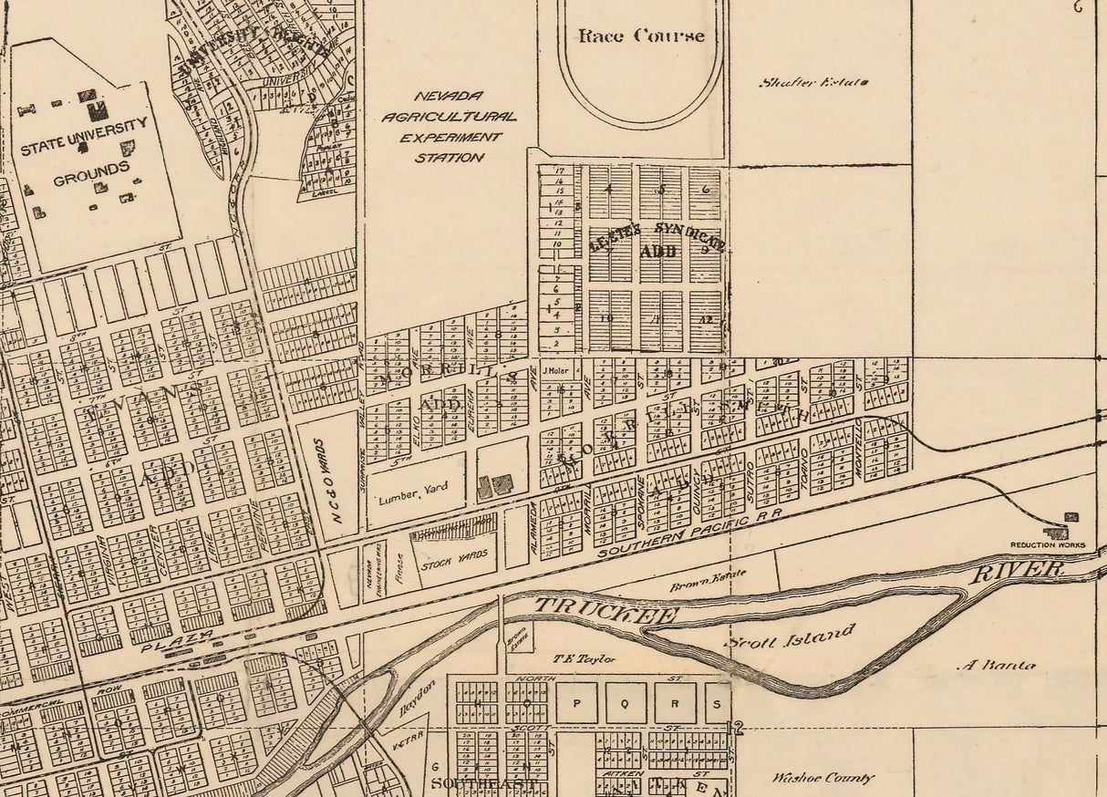1907 Map of Reno and Sparks Washoe County Nevada