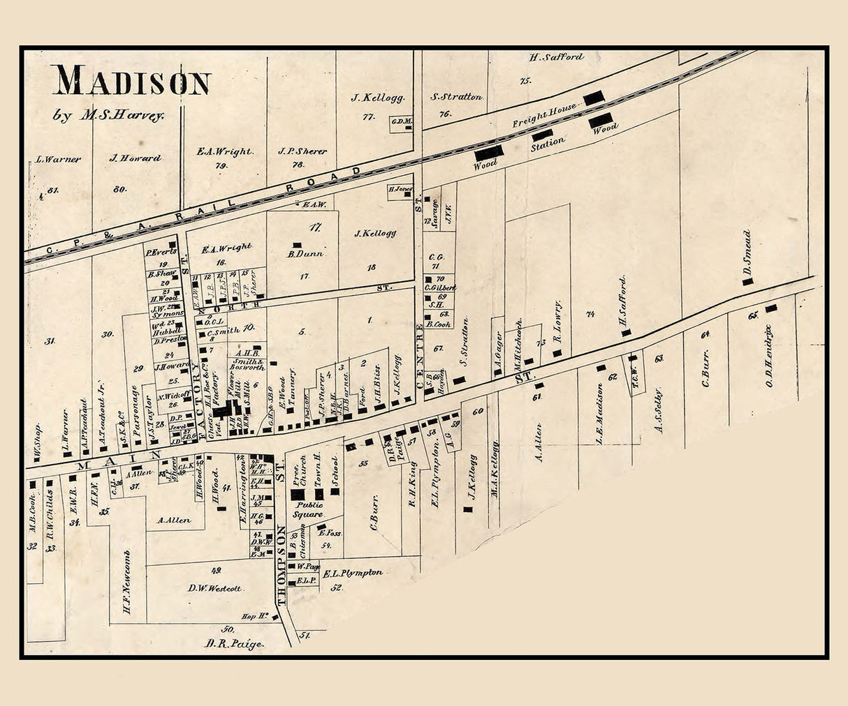1857 Town Map of Madison Lake County Ohio