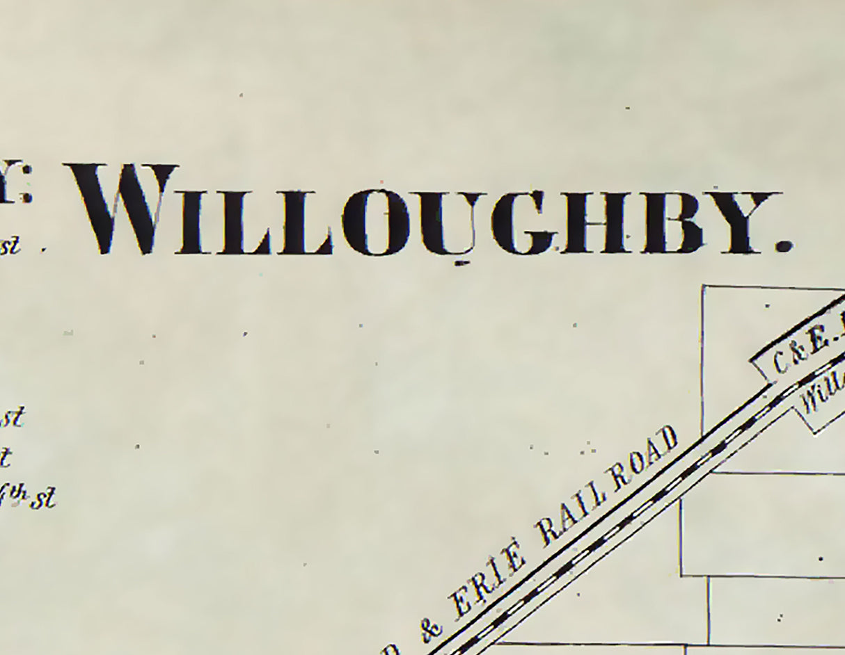 1857 Town Map of Willoughby Lake County Ohio