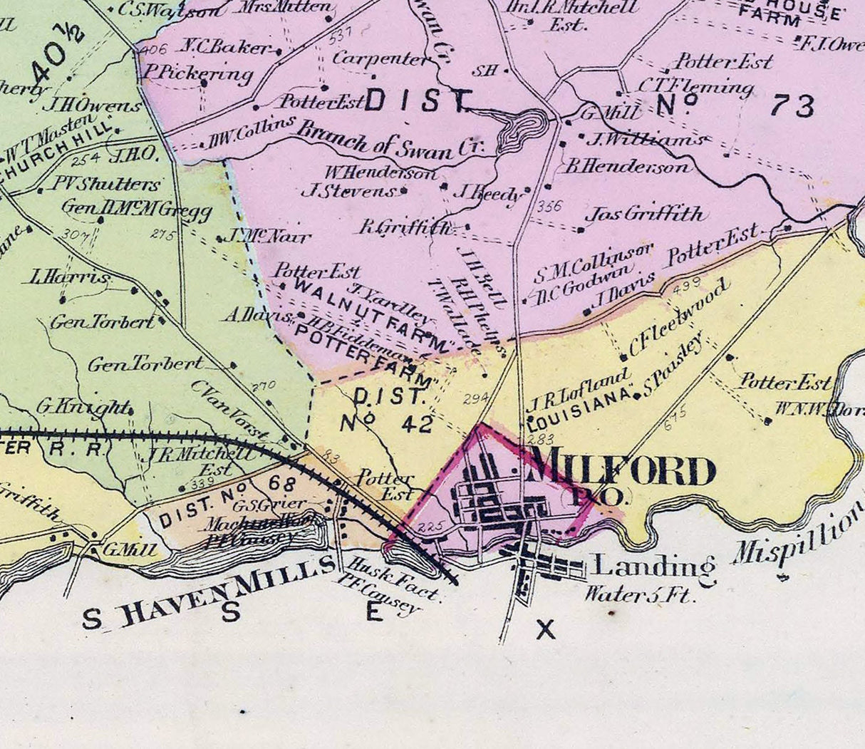1868 Map of Milford Township Kent County Delaware