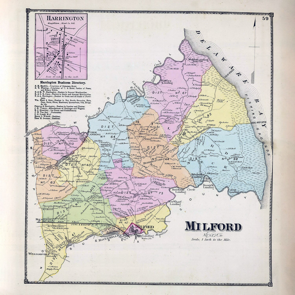 1868 Map of Milford Township Kent County Delaware