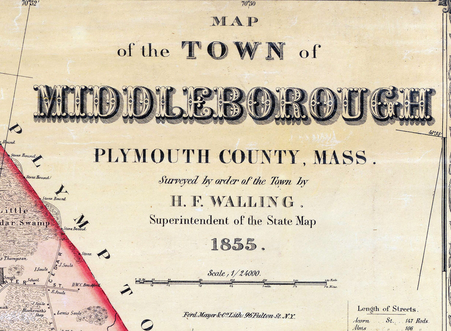 1855 Town Map of Middleborough Plymouth County Massachusetts