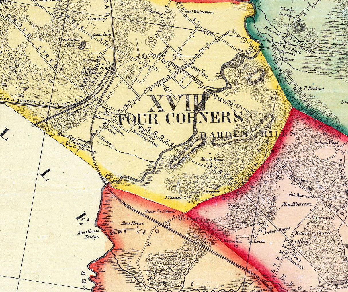 1855 Town Map of Middleborough Plymouth County Massachusetts