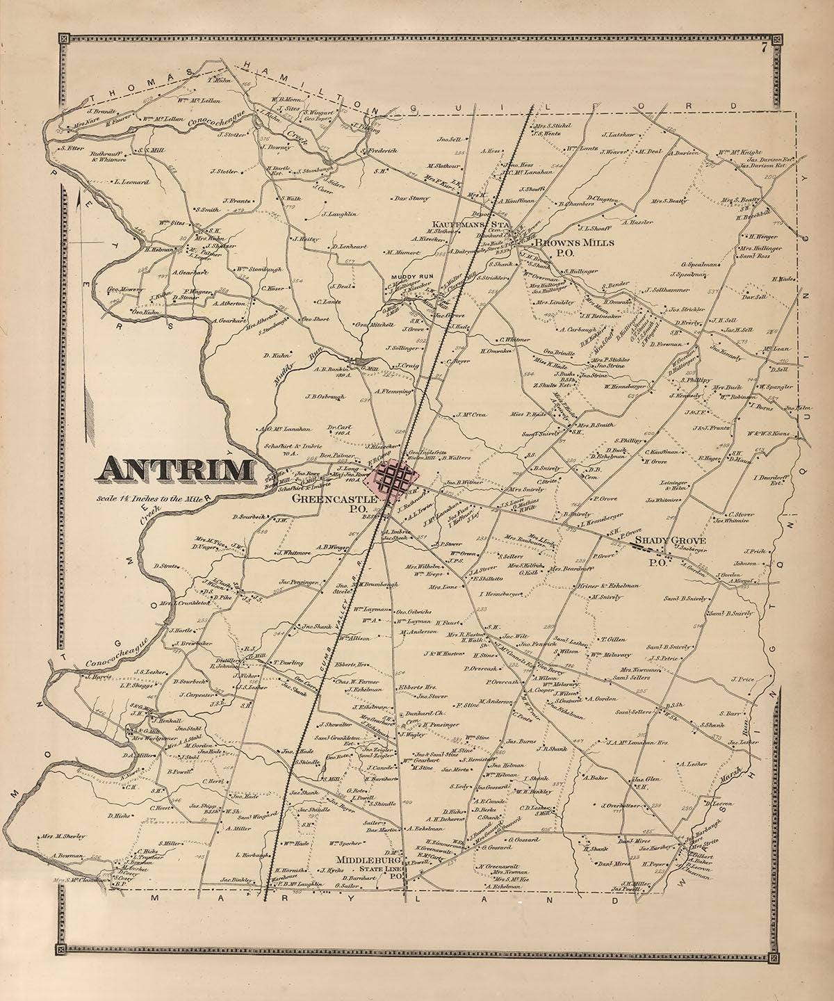 1868 Map of Antrim Township Franklin County Pennsylvania