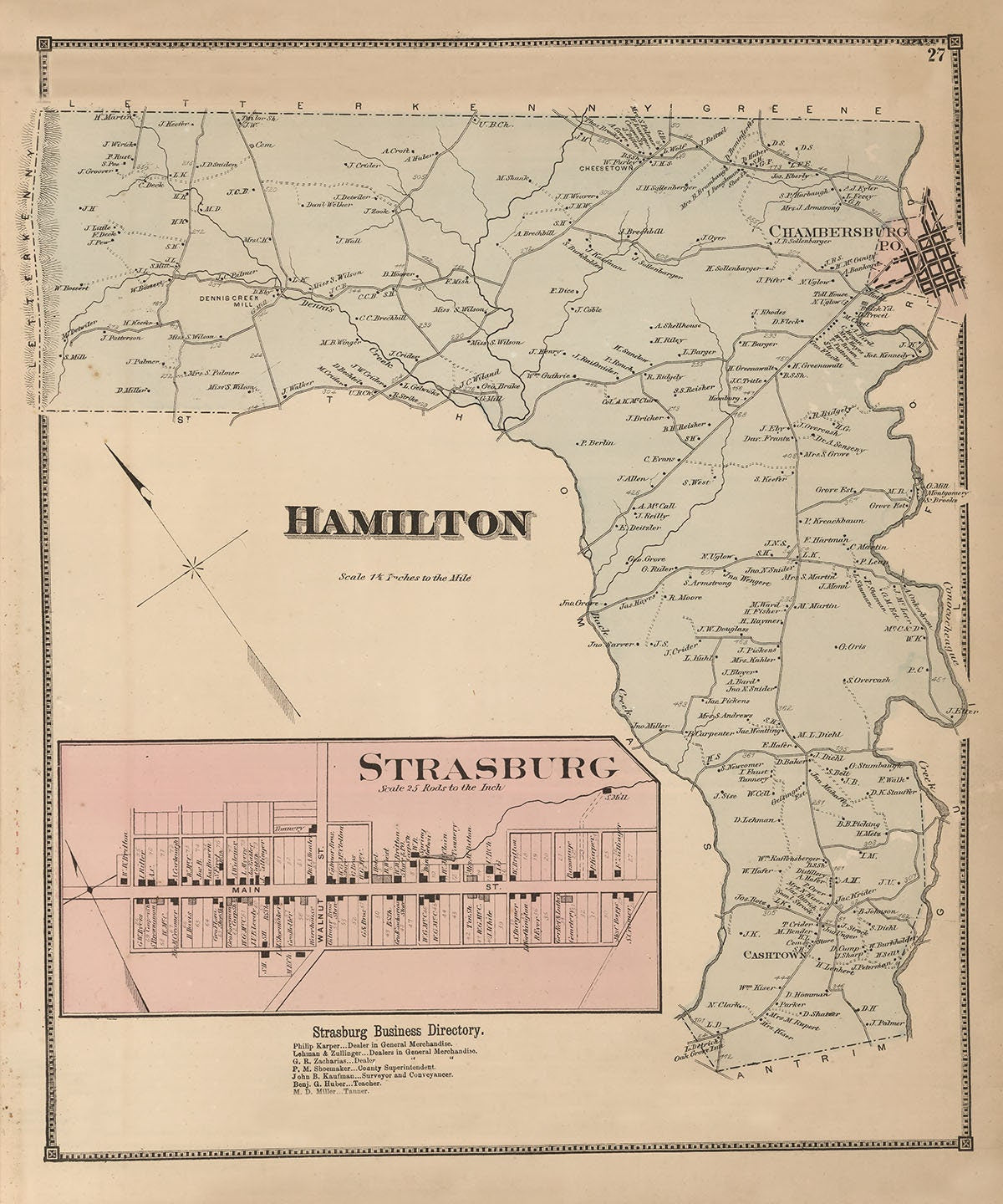 1868 Map of Hamilton Township Franklin County Pennsylvania