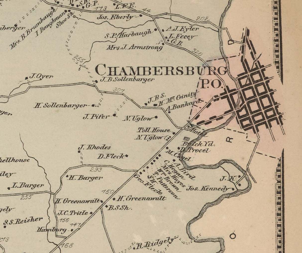 1868 Map of Hamilton Township Franklin County Pennsylvania