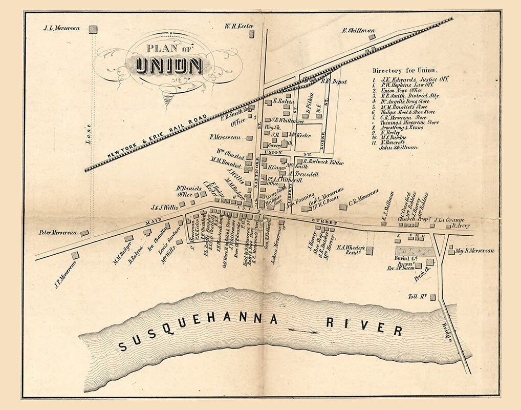 1855 Town Map of Union Broome County New York