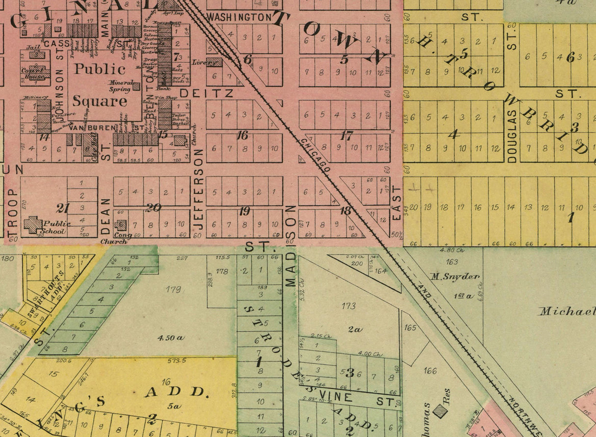 1892 Town Map of Woodstock McHenry County Illinois